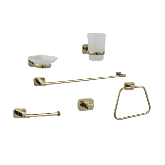 SET P/BAÑO 6 PZAS BASE CUADRADO AMARU SATIN GOLD -FRATELLI